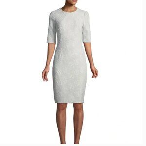 Rickie Freeman for Teri Jon elbow-sleeve stretch jacquard dress silver size 6 nw